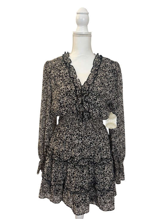 Altar'd State Dresses & Skirts - Altar'd State Black and Cream Floral Smock Waist Ruffle Tiered Long Sleeve Dress